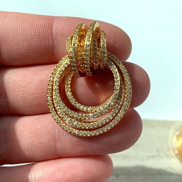 NEW~ Anthropologie Shashi Roux Gold & Cubic Zirconia Door Knocker Earrings - Picture 3 of 12